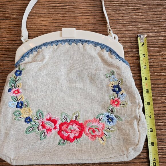 Cath Kidston Floral Embroidered Linen Handbag Purse - Picture 4 of 11